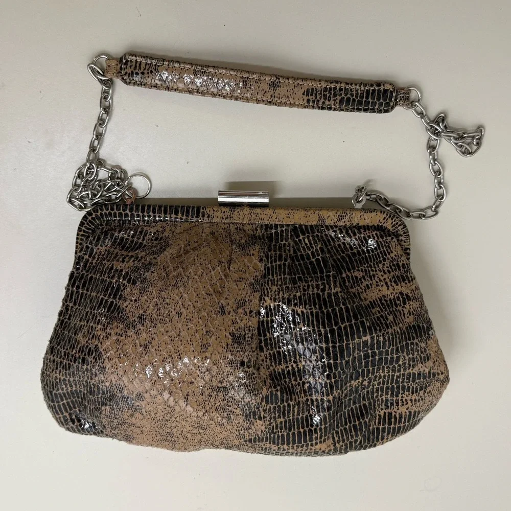 Hobo International Dove Crackle Exotic Animal Print Python Clutch Bag Small 9